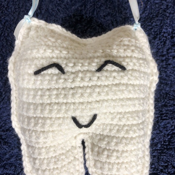 Toothfairy Crocheted Handmade Pocket Pillow Hangs on Bedpost or Doornob F/Tooth$ - Picture 2 of 6